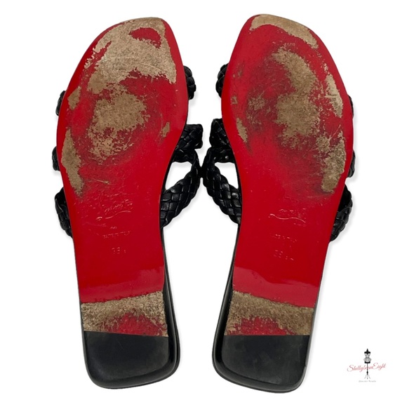 CHRISTIAN LOUBOUTIN Marilla Flats Woven Leather Slides Sandals Red Soles 38.5 - Picture 4 of 15